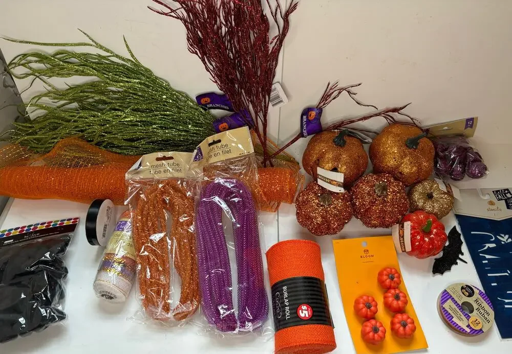 Lot of Halloween Wreath Making Supplies Craft Supply Pumpkin Ribbon Stencils New